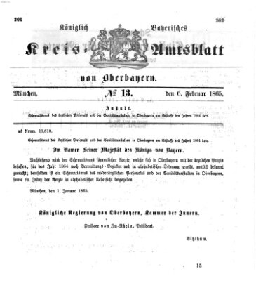 Königlich-bayerisches Kreis-Amtsblatt von Oberbayern (Münchner Intelligenzblatt) Montag 6. Februar 1865