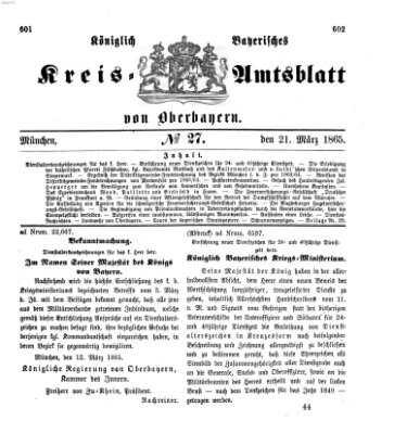 Königlich-bayerisches Kreis-Amtsblatt von Oberbayern (Münchner Intelligenzblatt) Dienstag 21. März 1865