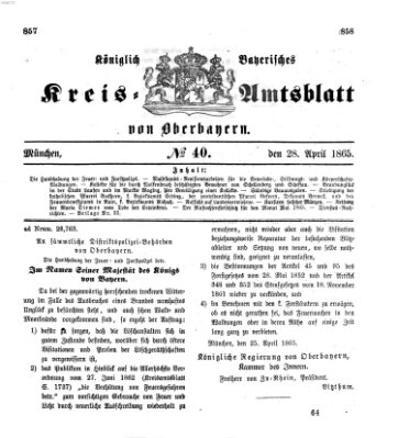 Königlich-bayerisches Kreis-Amtsblatt von Oberbayern (Münchner Intelligenzblatt) Freitag 28. April 1865