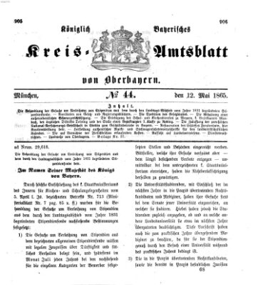 Königlich-bayerisches Kreis-Amtsblatt von Oberbayern (Münchner Intelligenzblatt) Freitag 12. Mai 1865