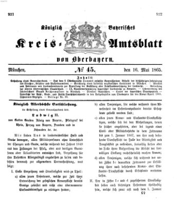 Königlich-bayerisches Kreis-Amtsblatt von Oberbayern (Münchner Intelligenzblatt) Dienstag 16. Mai 1865