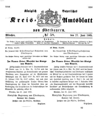 Königlich-bayerisches Kreis-Amtsblatt von Oberbayern (Münchner Intelligenzblatt) Dienstag 27. Juni 1865