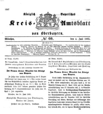 Königlich-bayerisches Kreis-Amtsblatt von Oberbayern (Münchner Intelligenzblatt) Dienstag 4. Juli 1865