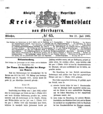 Königlich-bayerisches Kreis-Amtsblatt von Oberbayern (Münchner Intelligenzblatt) Freitag 21. Juli 1865