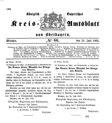 Königlich-bayerisches Kreis-Amtsblatt von Oberbayern (Münchner Intelligenzblatt) Dienstag 25. Juli 1865