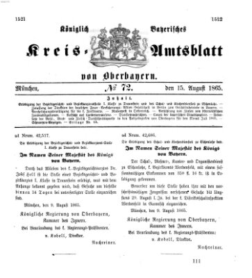 Königlich-bayerisches Kreis-Amtsblatt von Oberbayern (Münchner Intelligenzblatt) Dienstag 15. August 1865