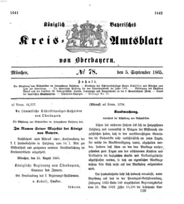 Königlich-bayerisches Kreis-Amtsblatt von Oberbayern (Münchner Intelligenzblatt) Dienstag 5. September 1865