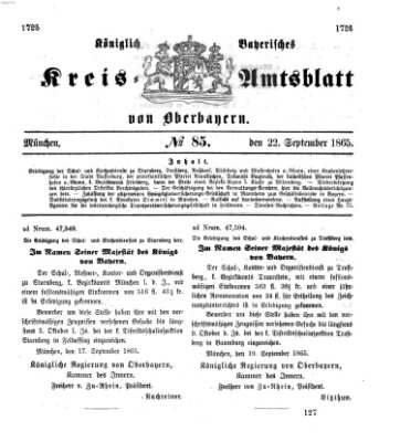 Königlich-bayerisches Kreis-Amtsblatt von Oberbayern (Münchner Intelligenzblatt) Freitag 22. September 1865