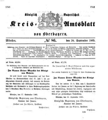 Königlich-bayerisches Kreis-Amtsblatt von Oberbayern (Münchner Intelligenzblatt) Dienstag 26. September 1865