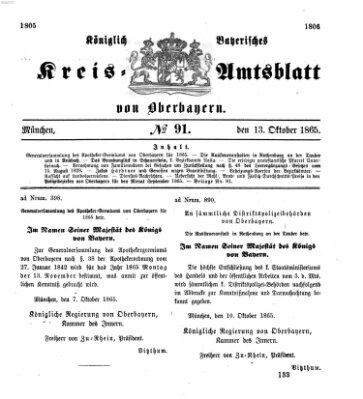 Königlich-bayerisches Kreis-Amtsblatt von Oberbayern (Münchner Intelligenzblatt) Freitag 13. Oktober 1865