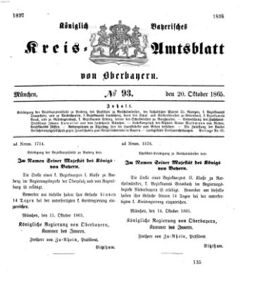 Königlich-bayerisches Kreis-Amtsblatt von Oberbayern (Münchner Intelligenzblatt) Freitag 20. Oktober 1865