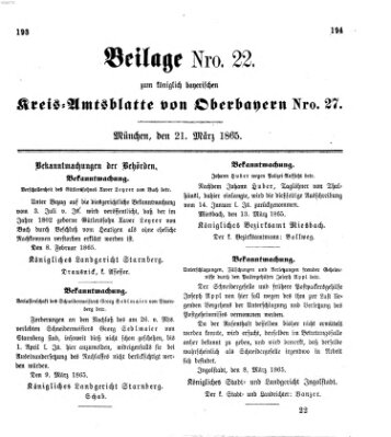 Königlich-bayerisches Kreis-Amtsblatt von Oberbayern (Münchner Intelligenzblatt) Dienstag 21. März 1865