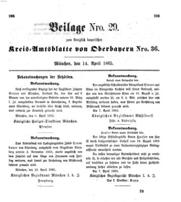 Königlich-bayerisches Kreis-Amtsblatt von Oberbayern (Münchner Intelligenzblatt) Freitag 14. April 1865