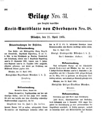 Königlich-bayerisches Kreis-Amtsblatt von Oberbayern (Münchner Intelligenzblatt) Freitag 21. April 1865
