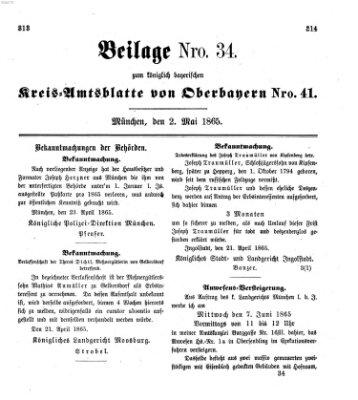 Königlich-bayerisches Kreis-Amtsblatt von Oberbayern (Münchner Intelligenzblatt) Dienstag 2. Mai 1865