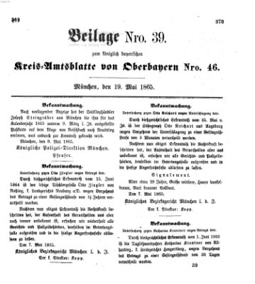 Königlich-bayerisches Kreis-Amtsblatt von Oberbayern (Münchner Intelligenzblatt) Freitag 19. Mai 1865