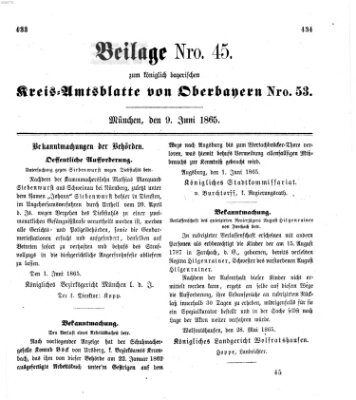 Königlich-bayerisches Kreis-Amtsblatt von Oberbayern (Münchner Intelligenzblatt) Freitag 9. Juni 1865