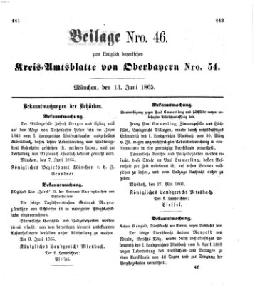 Königlich-bayerisches Kreis-Amtsblatt von Oberbayern (Münchner Intelligenzblatt) Dienstag 13. Juni 1865