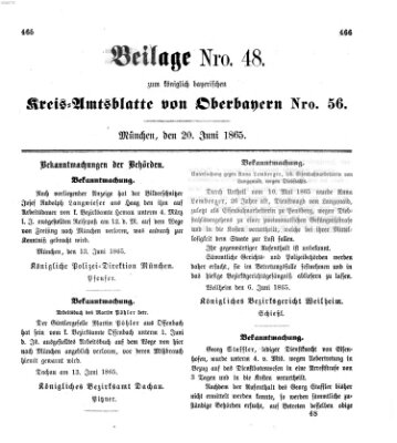 Königlich-bayerisches Kreis-Amtsblatt von Oberbayern (Münchner Intelligenzblatt) Dienstag 20. Juni 1865