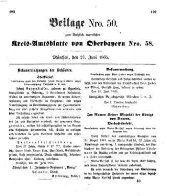 Königlich-bayerisches Kreis-Amtsblatt von Oberbayern (Münchner Intelligenzblatt) Dienstag 27. Juni 1865