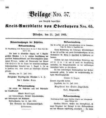 Königlich-bayerisches Kreis-Amtsblatt von Oberbayern (Münchner Intelligenzblatt) Freitag 21. Juli 1865