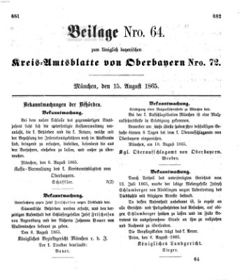 Königlich-bayerisches Kreis-Amtsblatt von Oberbayern (Münchner Intelligenzblatt) Dienstag 15. August 1865