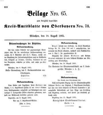 Königlich-bayerisches Kreis-Amtsblatt von Oberbayern (Münchner Intelligenzblatt) Freitag 18. August 1865