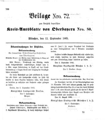 Königlich-bayerisches Kreis-Amtsblatt von Oberbayern (Münchner Intelligenzblatt) Dienstag 12. September 1865