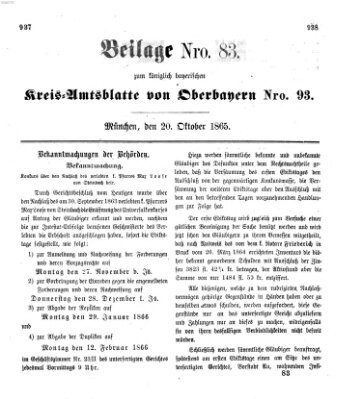 Königlich-bayerisches Kreis-Amtsblatt von Oberbayern (Münchner Intelligenzblatt) Freitag 20. Oktober 1865