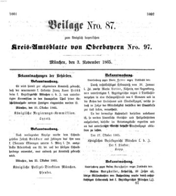 Königlich-bayerisches Kreis-Amtsblatt von Oberbayern (Münchner Intelligenzblatt) Freitag 3. November 1865