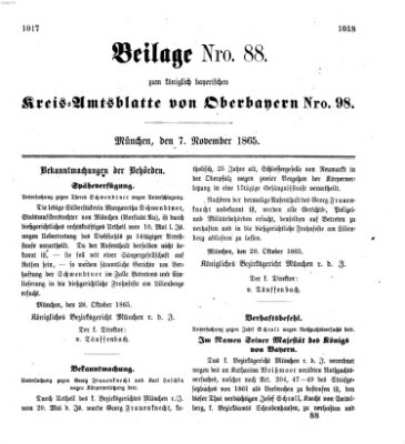 Königlich-bayerisches Kreis-Amtsblatt von Oberbayern (Münchner Intelligenzblatt) Dienstag 7. November 1865