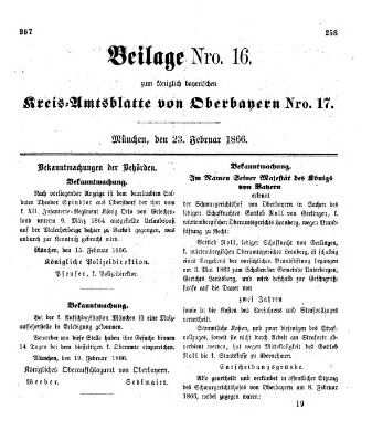 Königlich-bayerisches Kreis-Amtsblatt von Oberbayern (Münchner Intelligenzblatt) Freitag 23. Februar 1866