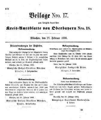 Königlich-bayerisches Kreis-Amtsblatt von Oberbayern (Münchner Intelligenzblatt) Dienstag 27. Februar 1866