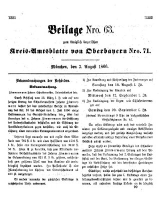 Königlich-bayerisches Kreis-Amtsblatt von Oberbayern (Münchner Intelligenzblatt) Freitag 3. August 1866