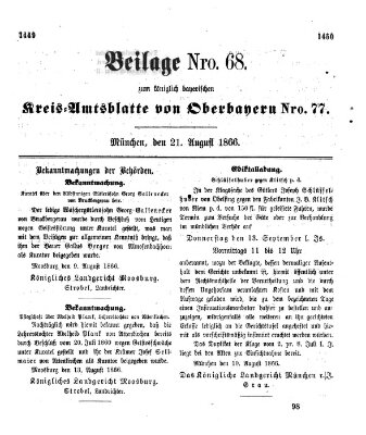 Königlich-bayerisches Kreis-Amtsblatt von Oberbayern (Münchner Intelligenzblatt) Dienstag 21. August 1866