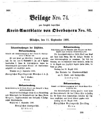 Königlich-bayerisches Kreis-Amtsblatt von Oberbayern (Münchner Intelligenzblatt) Dienstag 11. September 1866