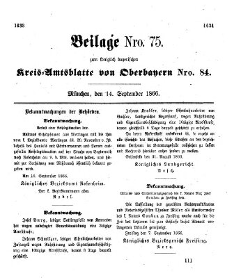 Königlich-bayerisches Kreis-Amtsblatt von Oberbayern (Münchner Intelligenzblatt) Freitag 14. September 1866