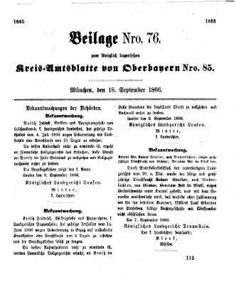 Königlich-bayerisches Kreis-Amtsblatt von Oberbayern (Münchner Intelligenzblatt) Dienstag 18. September 1866