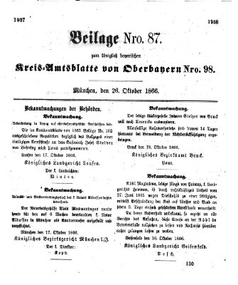 Königlich-bayerisches Kreis-Amtsblatt von Oberbayern (Münchner Intelligenzblatt) Freitag 26. Oktober 1866