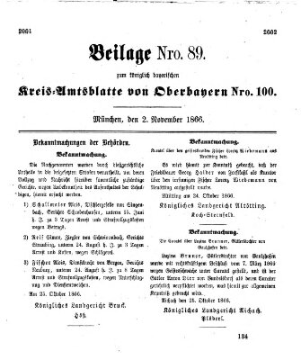 Königlich-bayerisches Kreis-Amtsblatt von Oberbayern (Münchner Intelligenzblatt) Freitag 2. November 1866