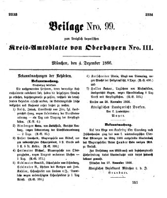 Königlich-bayerisches Kreis-Amtsblatt von Oberbayern (Münchner Intelligenzblatt) Dienstag 4. Dezember 1866