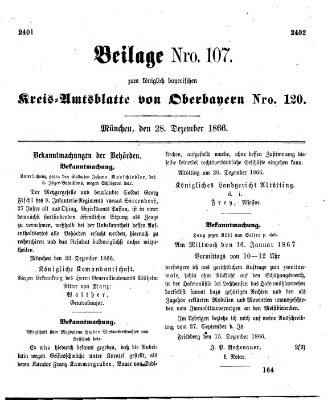 Königlich-bayerisches Kreis-Amtsblatt von Oberbayern (Münchner Intelligenzblatt) Freitag 28. Dezember 1866