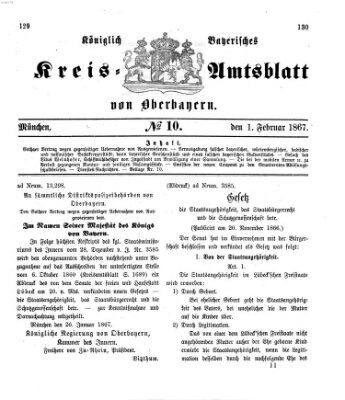 Königlich-bayerisches Kreis-Amtsblatt von Oberbayern (Münchner Intelligenzblatt) Freitag 1. Februar 1867