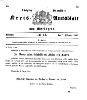 Königlich-bayerisches Kreis-Amtsblatt von Oberbayern (Münchner Intelligenzblatt) Donnerstag 7. Februar 1867