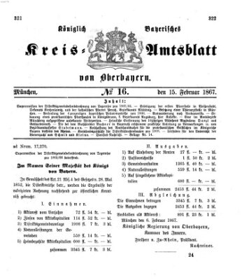 Königlich-bayerisches Kreis-Amtsblatt von Oberbayern (Münchner Intelligenzblatt) Freitag 15. Februar 1867