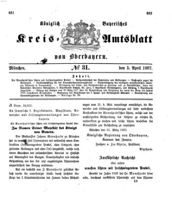 Königlich-bayerisches Kreis-Amtsblatt von Oberbayern (Münchner Intelligenzblatt) Freitag 5. April 1867