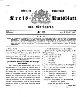 Königlich-bayerisches Kreis-Amtsblatt von Oberbayern (Münchner Intelligenzblatt) Samstag 6. April 1867