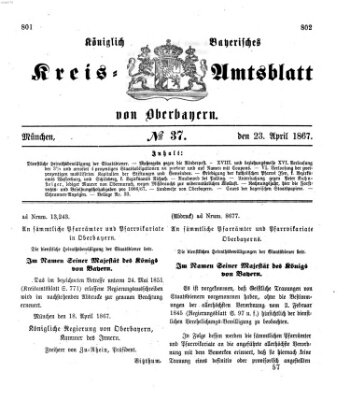 Königlich-bayerisches Kreis-Amtsblatt von Oberbayern (Münchner Intelligenzblatt) Dienstag 23. April 1867