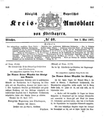 Königlich-bayerisches Kreis-Amtsblatt von Oberbayern (Münchner Intelligenzblatt) Freitag 3. Mai 1867