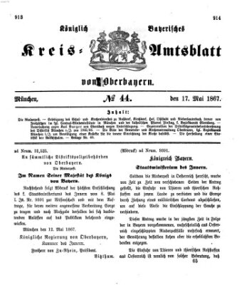 Königlich-bayerisches Kreis-Amtsblatt von Oberbayern (Münchner Intelligenzblatt) Freitag 17. Mai 1867